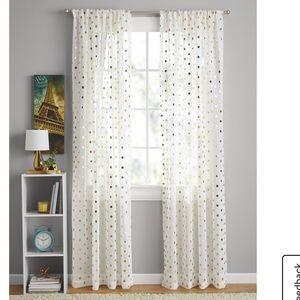 Set of 2 sheer gold foil dot curtain panels
